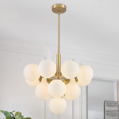 13 - Light Dimmable Modern Sputnik Atomic Tiered Cluster Globe Bubble Chandelier with Opal Glass Globe