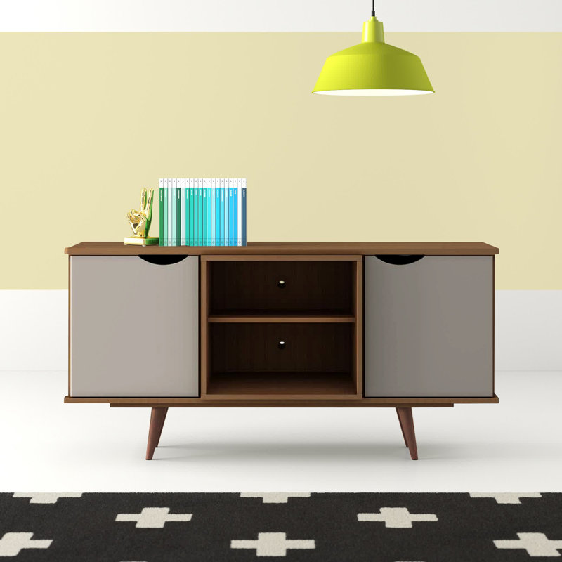 Hampton 53.54" Mid-Century Modern 4-Shelf TV Stand for TVs up to 46" in Off White and Maple Cream, Off White/Maple