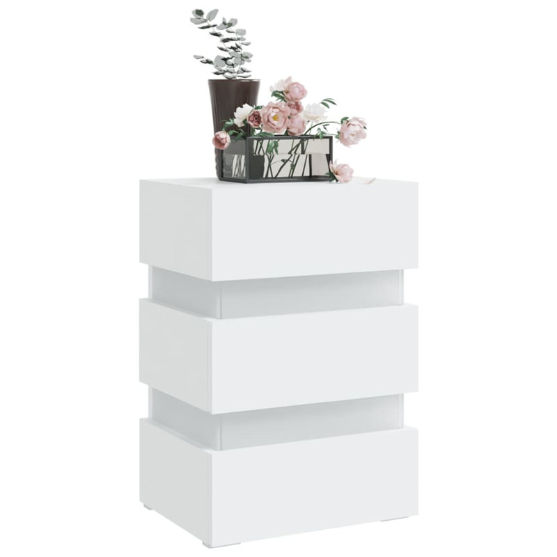 LED Bedside Cabinet Engineered Wood, White, White
