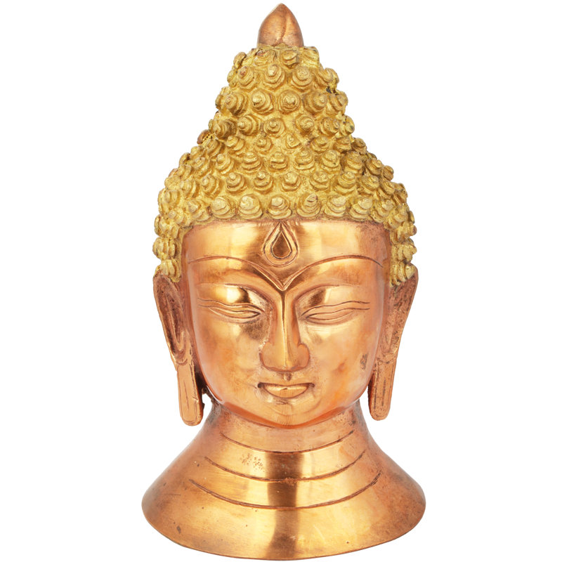 Statue de tête de Bouddha sereine, statue tibétaine en laiton faite à la main de 8 pouces pour décoration zen de table