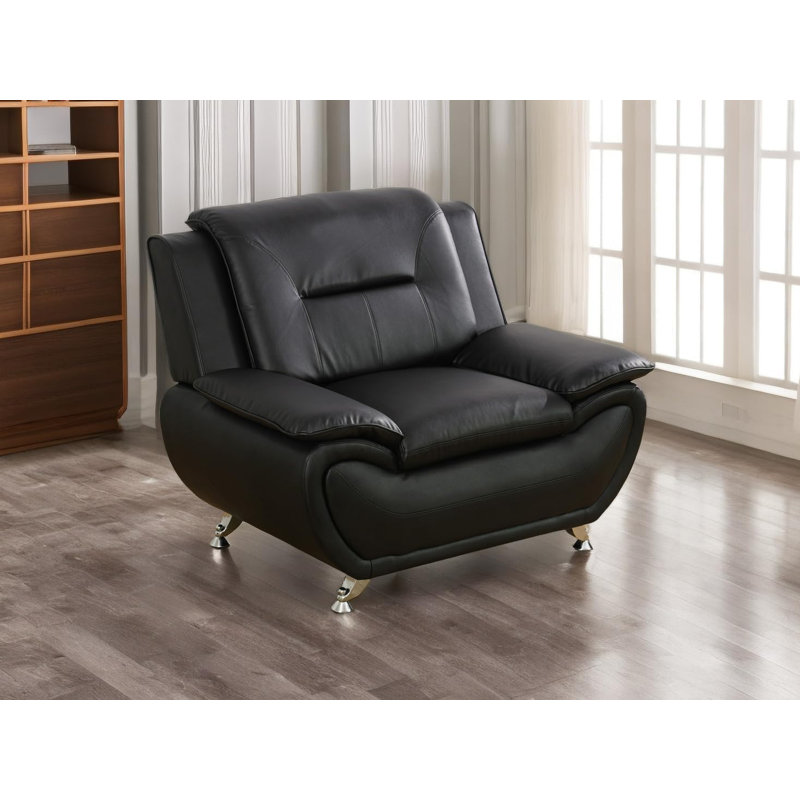  Dipika 46" Faux Leather Accent Chair, Black Faux Leather