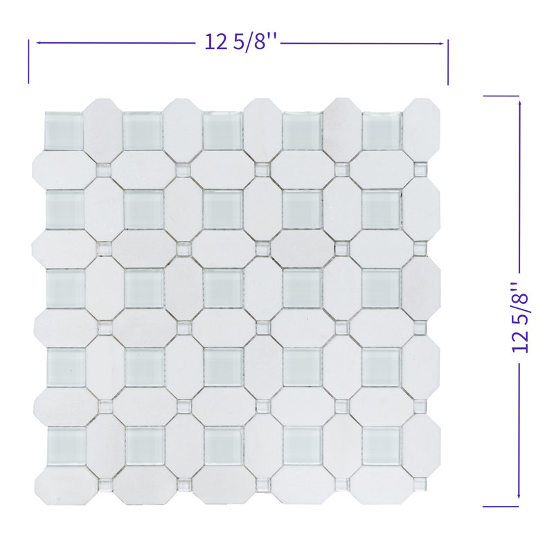 Carreau de mosaïque géométrique en marbre blanc et verre poli Thassos