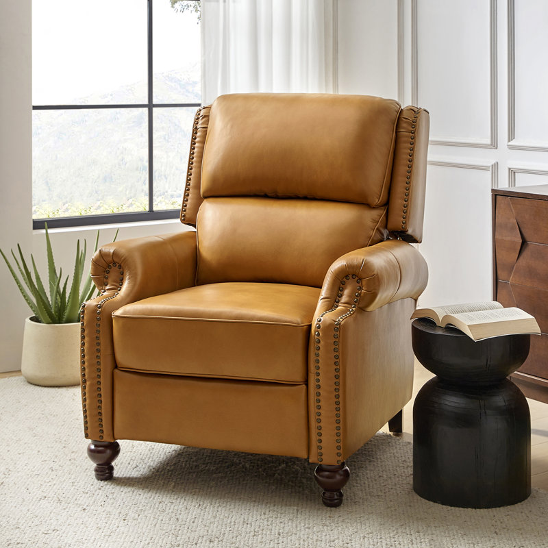Fauteuil inclinable manuel en cuir véritable Adeesa, Cuir fleur camel