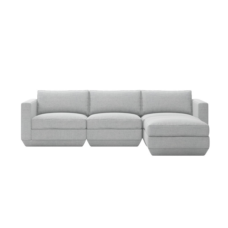 Podium Modular 4-Piece Sectional, Bayview Silver Performance Twill, Right Hand Facing