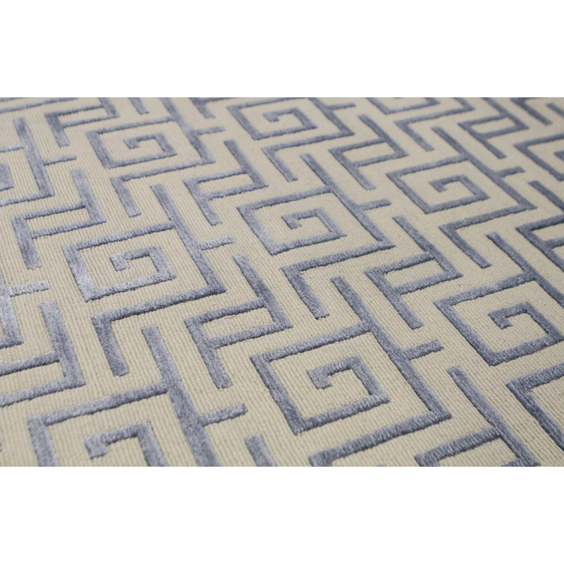 Windsom Hand-Knotted High-Quality Ivory and Blue Area Rug, Rectangle 9' x 12'