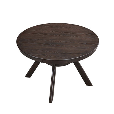 47.24 Inch Round Rubber Wood Dining Table, Wooden Pedestal Base Modern Home Kitchen Dinner Table, Brown Tone, Single Table