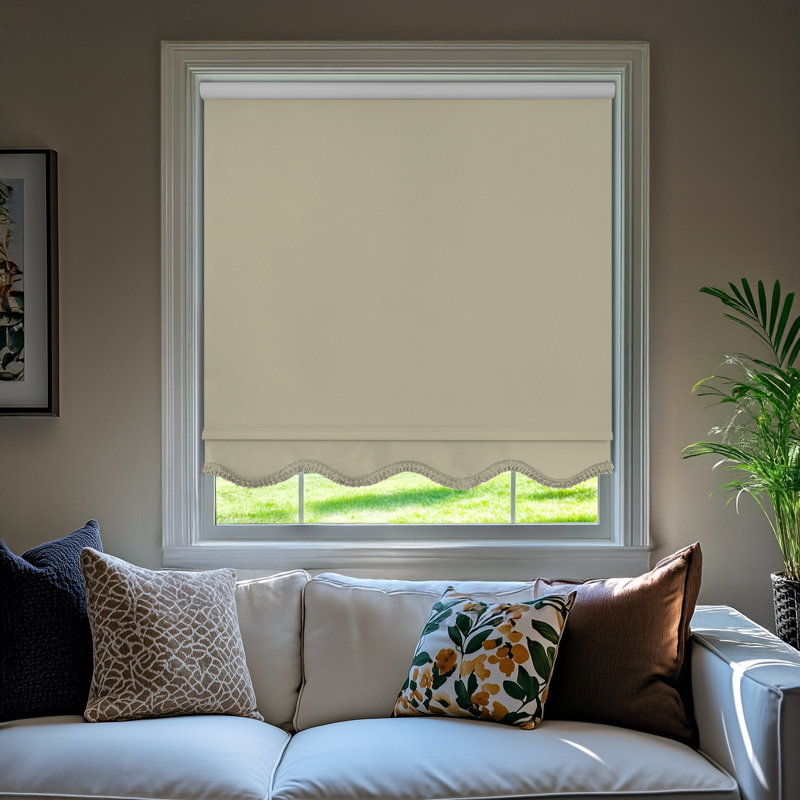 Beaman Cordless Blackout Window Roller Shade, Cream Solid (Fringe), 56.75"W x 64"L