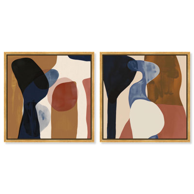 Ensemble de deux toiles « Ochre Overlap » pour le salon, par Art Remedy, cadre noir, 30 x 30 cm