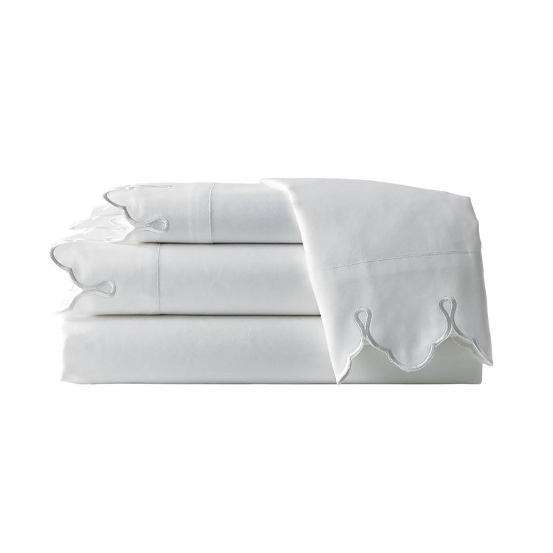 Scalloped 100% Cotton Standard Sheet Set, Twin Sheet Set, White