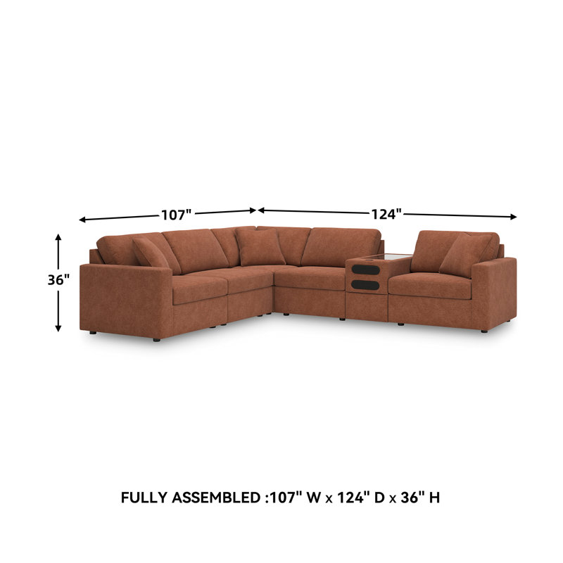 Braintree 6-Piece Sectional With Audio Console, Brown Polyester