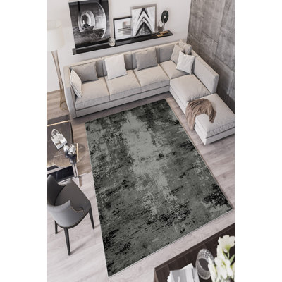 Stylish Anthracite Area Carpet (23.6 x 39.4 inches), 100% Polyester, 650 g/m² | 4 mm Pile Height, Digital Printing | Antibacterial, Eco-Friendly, Non-Slip PVC Dot Underside | Machine Washable for Easy Care
