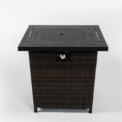 28" Elegant Propane Gas Fire Pit Table, 50000 BTU Square Steel with Wicker Base for Outdoor Patio Garden - Black