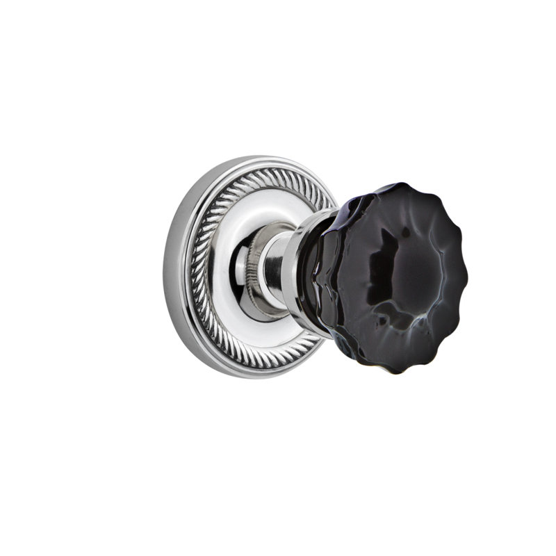 Rope Rosette with Crystal Black Door Knob, Bright Chrome