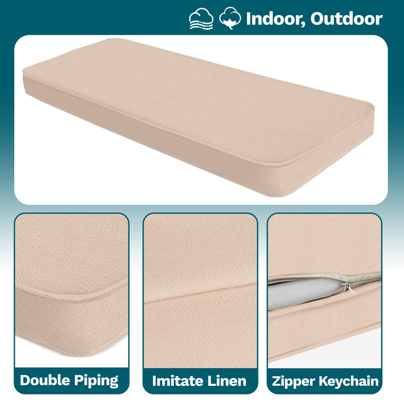 3" H Custom Bay Window Bench/Window Seat Cushion, 75D High-Resilience Foam, Indoor/Outdoor Use, Beige, 62" W x 22" D