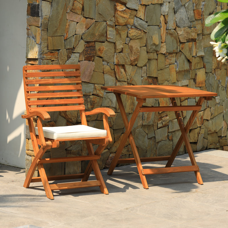 Percy Solid Wood Patio Dining Chairs with Cushions