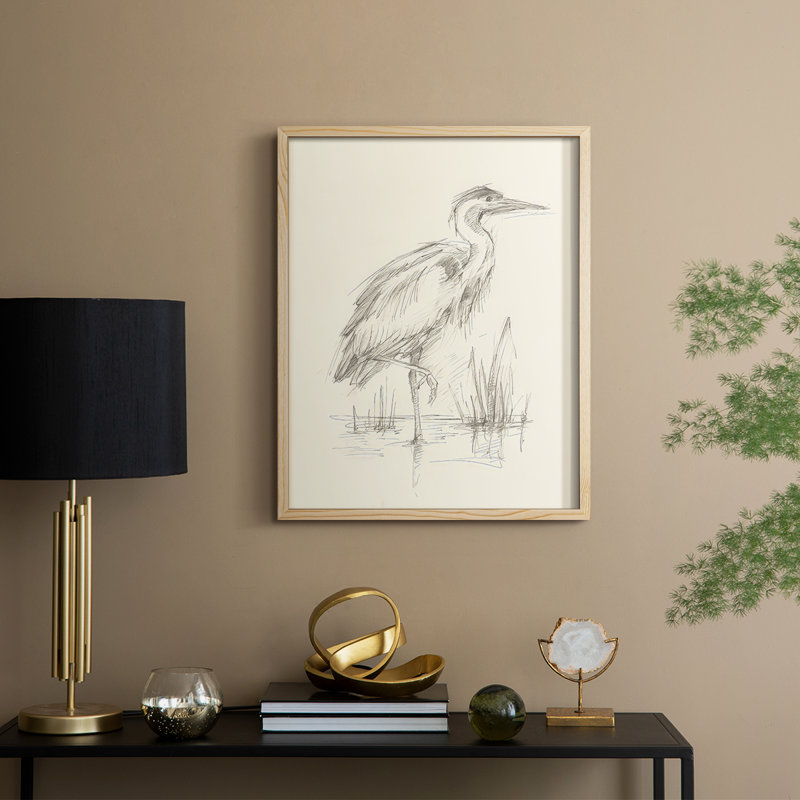 «Waterbird S Croquis», reproduction d'art encadrée - bois massif, Naturel, H 30 po x l 24 po