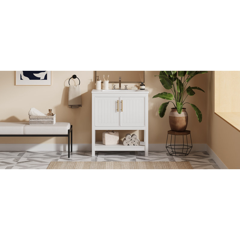 30-Inch  Bathroom Vanity With Ceramic Sink And Versatile Storage - Ideal For Small Bathrooms, White