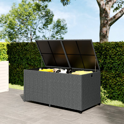 Coffre de terrasse en rotin de 162 gallons avec roulettes et doublure imperméable