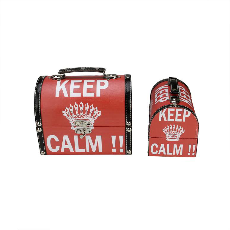 Rouge et blanc Keep Calm! Boîte de rangement décorative en bois