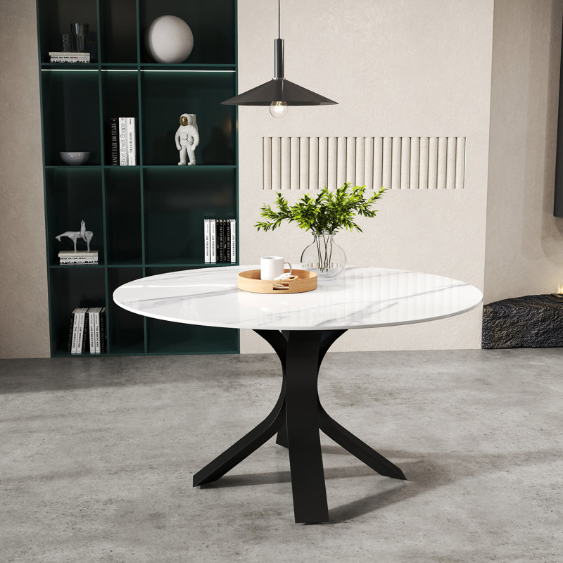 Table de salle à manger Modern, H 29,53 po x L 53,15 po x l 53,15 po, Blanc, Noir, noir, noir, noir