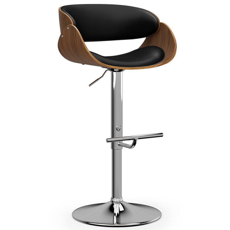 Amery Adjustable Swivel Upholstered Contemporary Bar Stool with Curved Seat and Footrest, Black