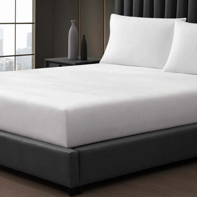 Vera Wang T1000 Sateen Solid CVC Sheet Set, King Sheet Set + 2 King Pillowcases, White
