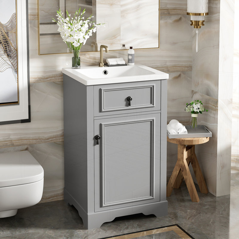 Meuble-lavabo de 20 pouces avec lavabo en céramique, Gris