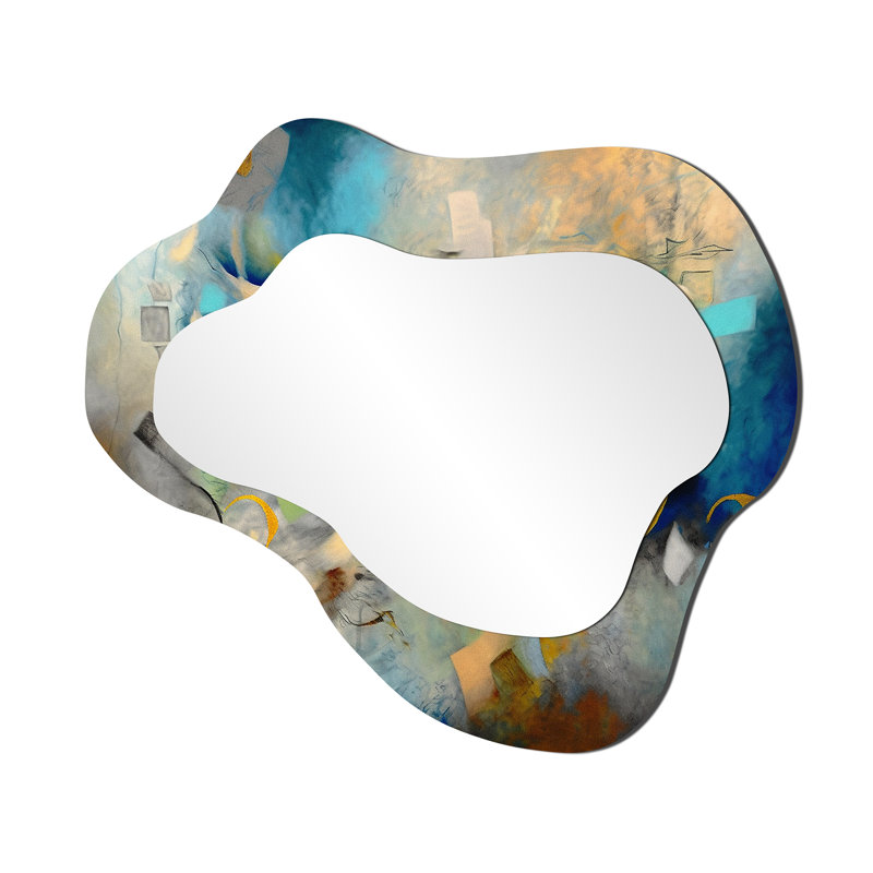 Rétro coucher de soleil abstrait expressionnisme III - miroir mural asymétrique abstrait, miroir décoratif moderne en nuage, impression sur métal