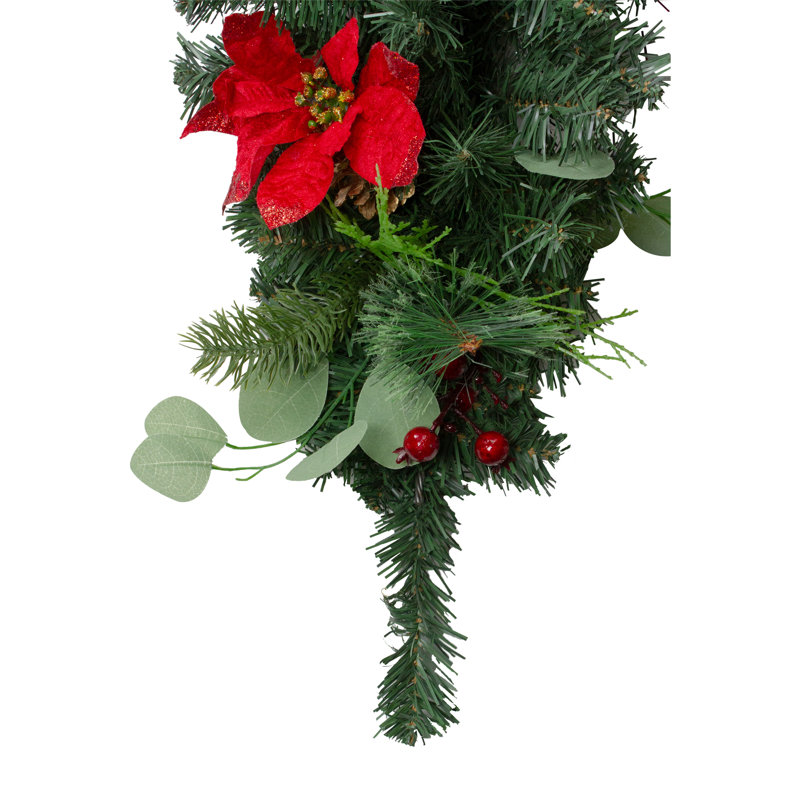 Ornement de Noël artificiel 30 po rouge avec poinsettia et pomme de pin - non éclairé