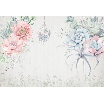 Pink Blue Flowers Pastel Blossom Removable Textured Wallpaper -  GK Wall Design, GKWP000298W55H35