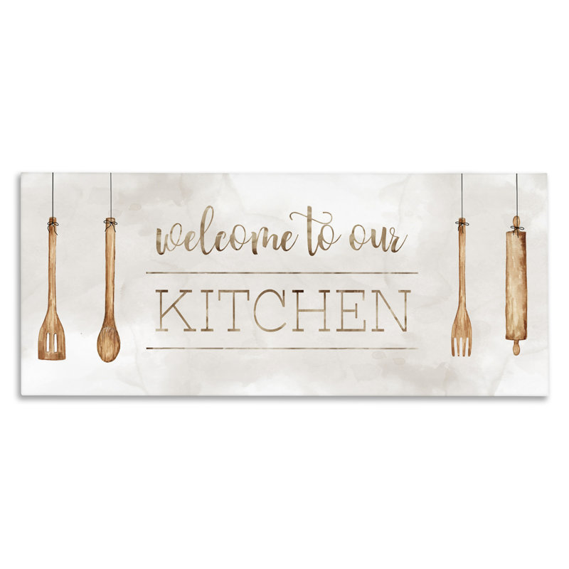 «Kitchen Welcome with Utensils», art mural sur toile, design par Sally Swatland, H 10 po x l 24 po