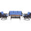 Mobilier de patio pour 5 personnes avec fauteuil bleu, 3 places, 2 chaises pivotantes et une table basse, facile à assembler et support pour personne