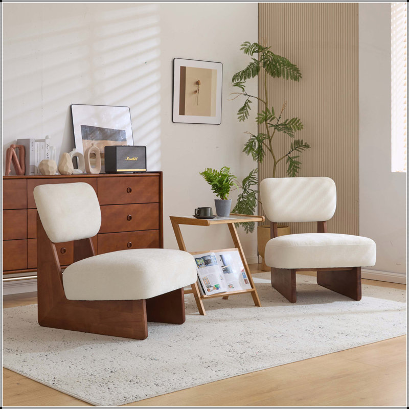 [Set of 2] Modern Beige Lounge Chair with Polyester Upholstery