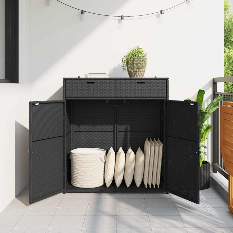 vidaXL Outdoor Storage Box, Large Deck Box PE Rattan with Magnetic Closure Weather Resistant, Stylish Modern Design With Ample Space For Tools And Cushions, Black 41.3"x21.7"x44.5"