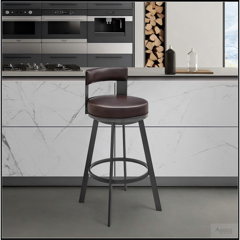 Tabouret de comptoir pivotant de 26 po en acier inoxydable brossé gris clair Nylun, Light Grey, Silver