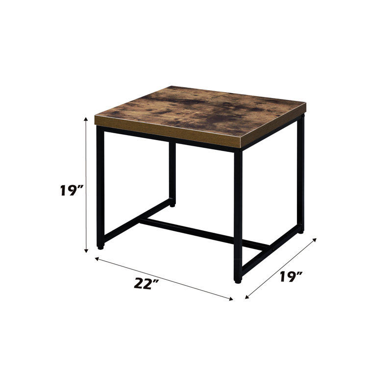Table de bout en chêne patiné moderne avec base en traîneau noir