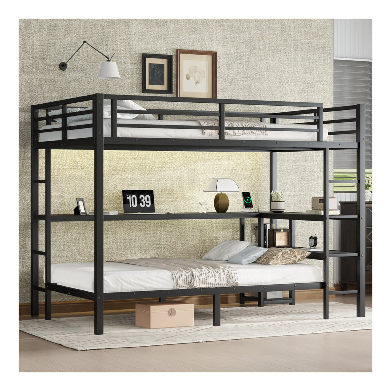 Lit superposé au-dessus d'un lit simple avec bureau et tablettes FILE