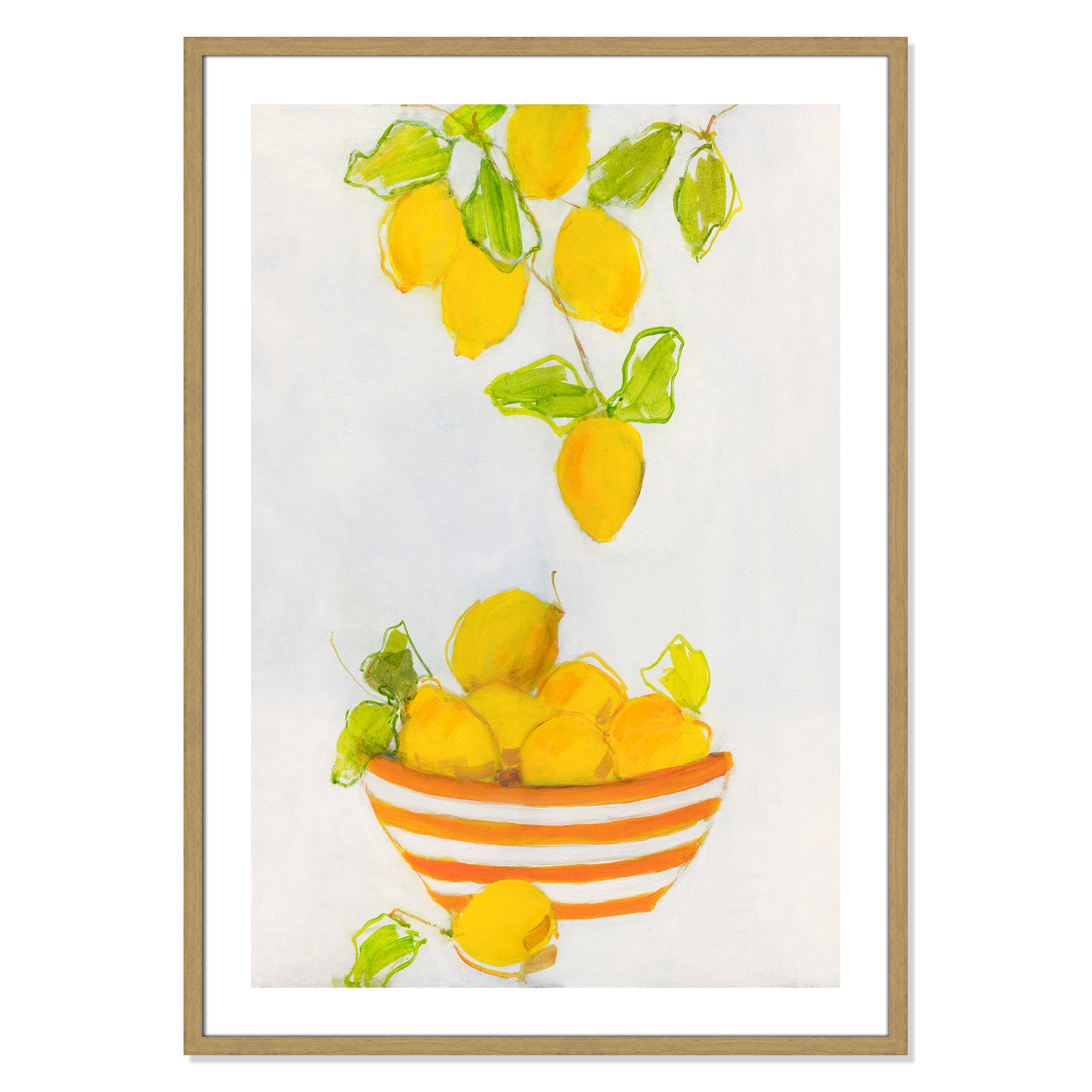 Darcy "Lemonlicious" Painting by Sally Swatland, 41.5" H x 29.5" W x 0.75" D, Beige Wood Framed Paper