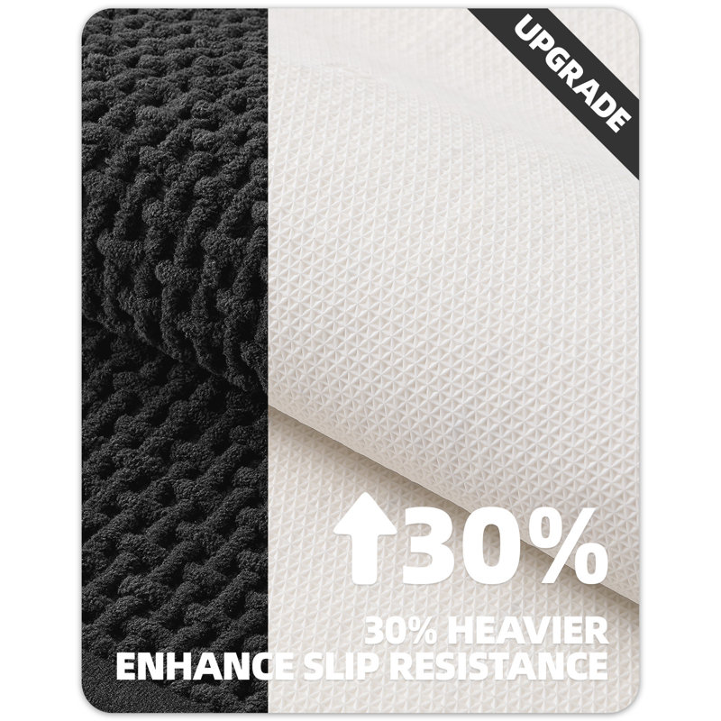 Tapis pour salle de bain en chenille antidérapant Bairoil, Simple - l 17 po x L 47 po, Noir