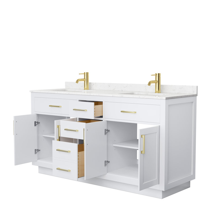 Beckett TK 66'' W Double Vanity, Carrara Cultured Marble, White, Brushed Gold