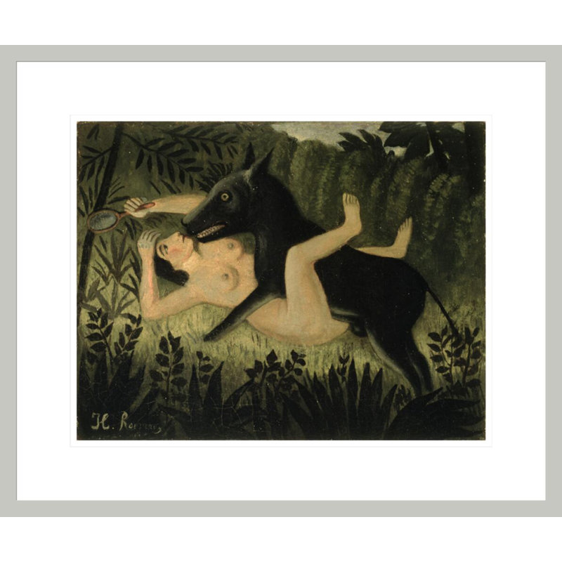 La belle et la bête par Henri Rousseau, H 17,75 po x l 21,13 po