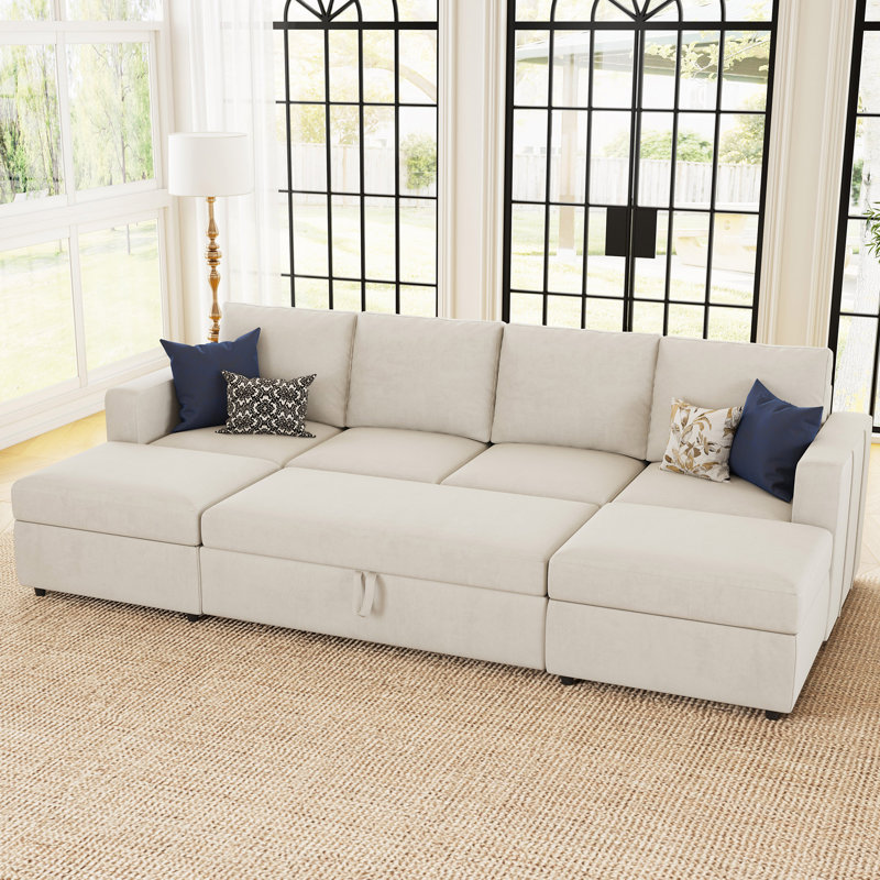 Rafael U Shaped Sofa Set Convertible Large Pull out Sofa Bed Livingroom Sleeper Modular Sectional Couch With Storage Ottoman