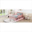 Lit plateforme classique en bois massif avec tiroirs de rangement sous le lit et garde-corps latéraux doubles, rose doux-147751909