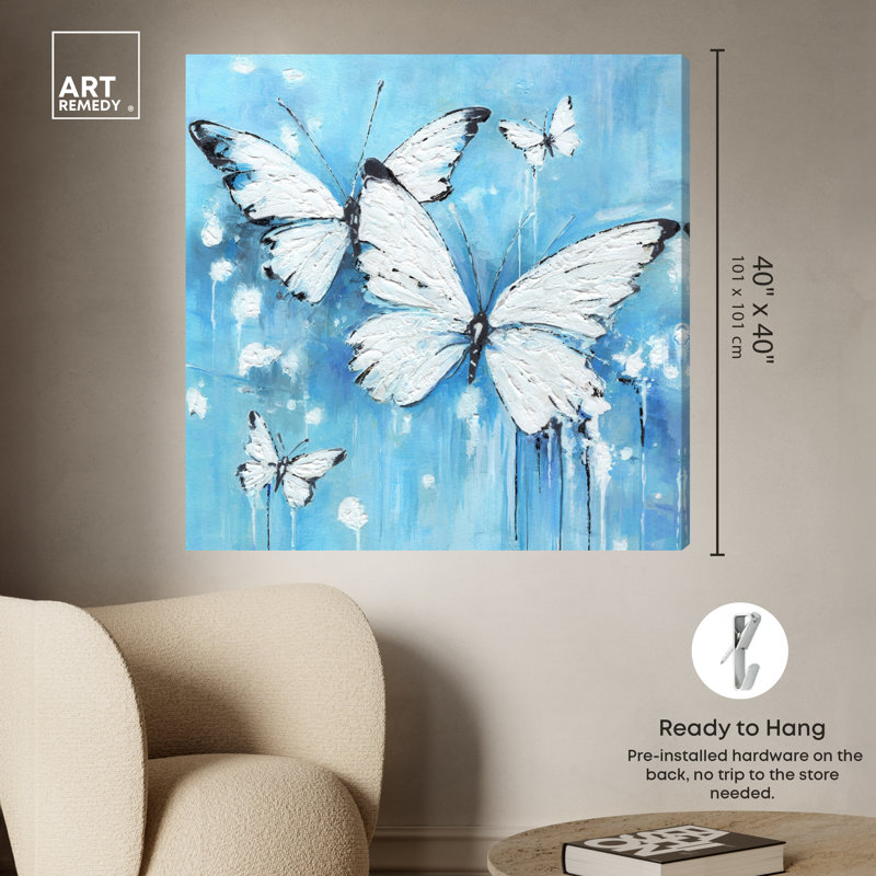 Large Blue and White Butterfly Canvas Wall Art