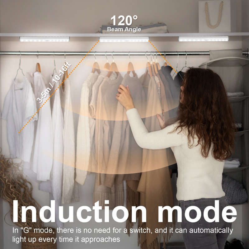 Capteur de mouvement sans fil à 10 lumières 24 pouces avec 3 détecteurs de mouvement pour cuisine, garde-robe, escalier