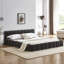 Structure de lit grand gris foncé avec chenille, solide et solide, aucun sommier requis pour la taille de la chambre à coucher Gris, stable, décoration-1526131419