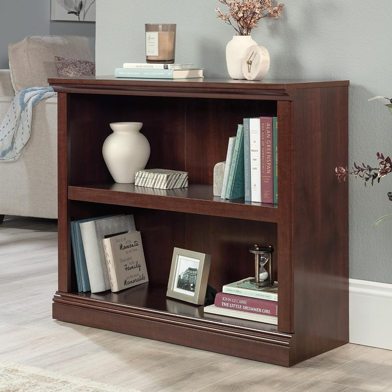 Bibliothèque 2 niveaux Cherry Finish - Tablette de rangement ouverte pour la maison et le bureau