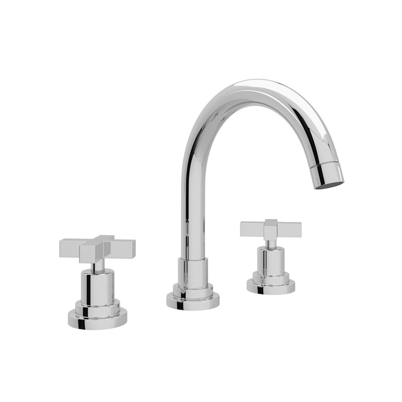 Lombardia Widespread Bathroom Faucet with C-Spout, Polished Chrome, Cross Handle