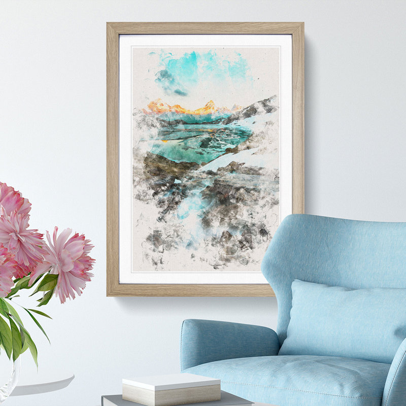 Mountain View in Switzerland - Picture Frame Painting Print, Oak Framed, 33cm H x 24cm W x 2cm D