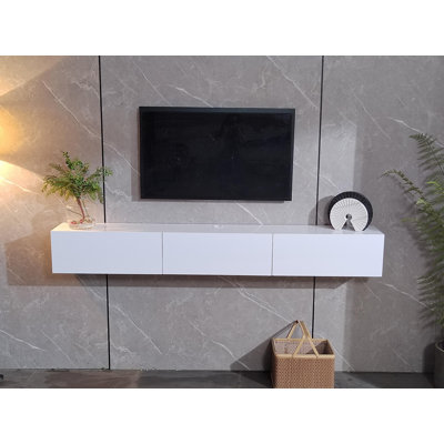 55" Wide High-gloss Floating Tv Stand With 3-door Storage, White